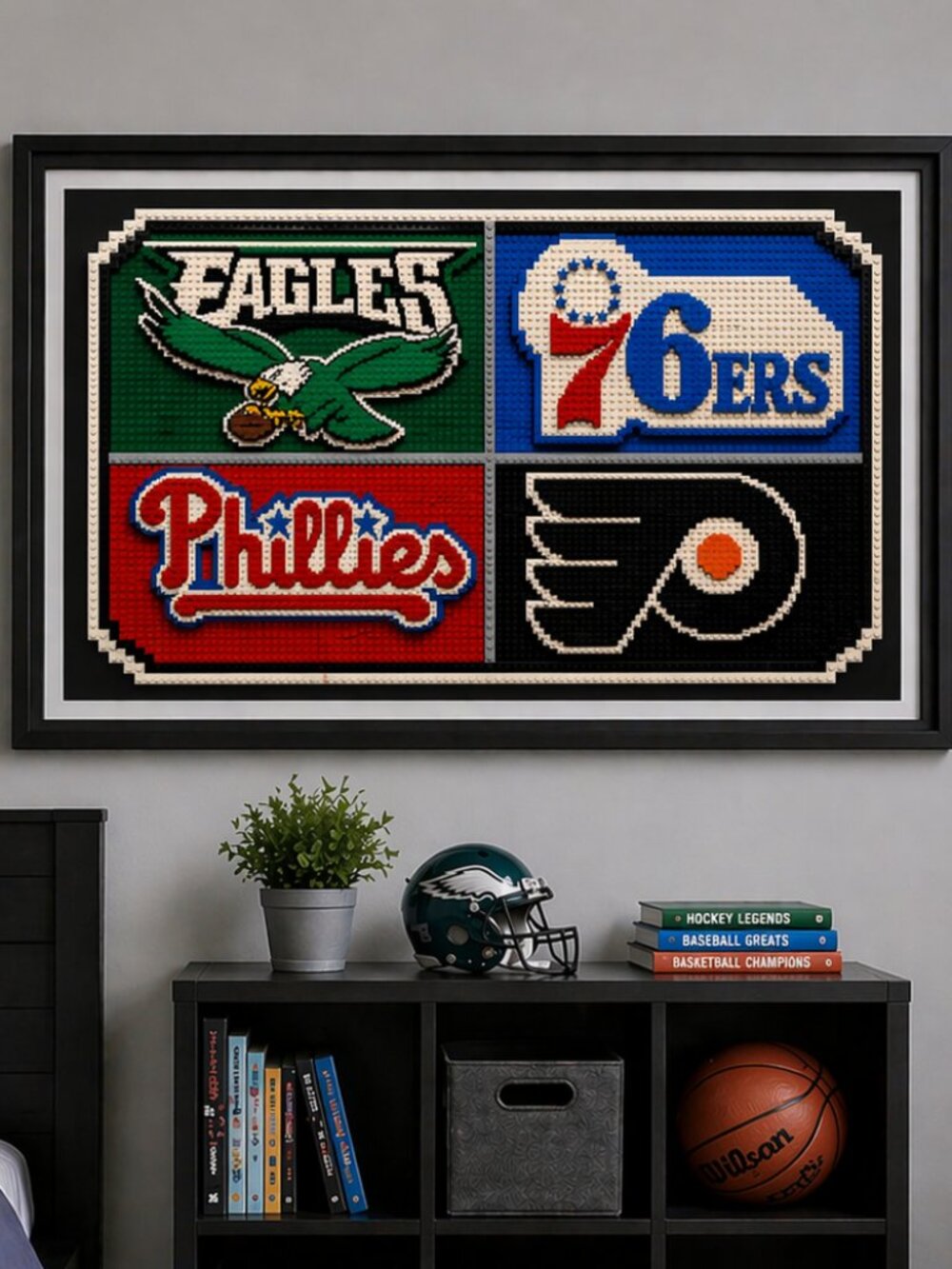 Philadelphia Sports LEGO Framed Wall Art | 13x19 Eagles Phillies Flyers 76ers